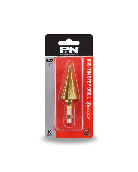 P&N Drill Step HSS-TIN HEX-SHK Quickbit Carded 5/32-1IN 10-Step